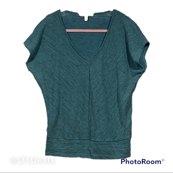 Express Tops - Express One Eleven Womens V-Neck Top Heathered Teal Short Sleeve XS